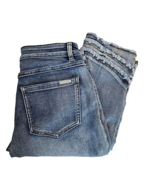 Joseph Ribkoff Frayed Tiered Hem Fringe Hem Blue Ankle & Cropped Jeans Size 8